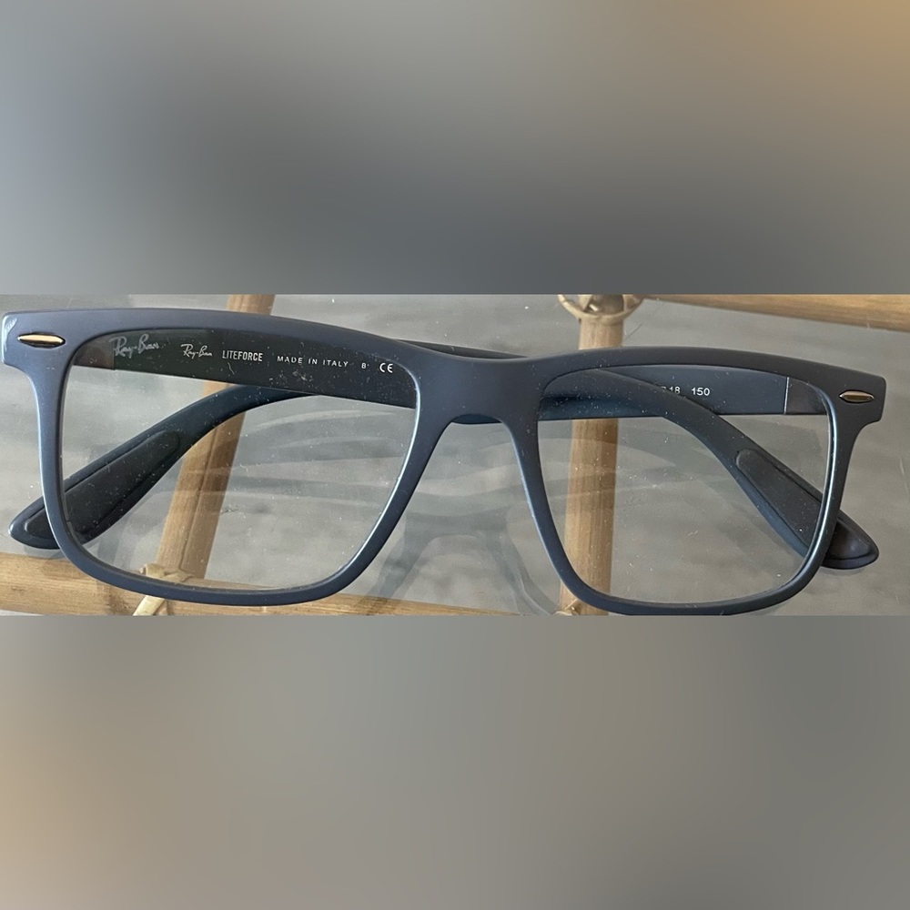 Gray Ray-Ban blue-light glasses with no prescription.